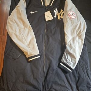 Nike Men's Black and Gray Yankees Bomber Jacket
